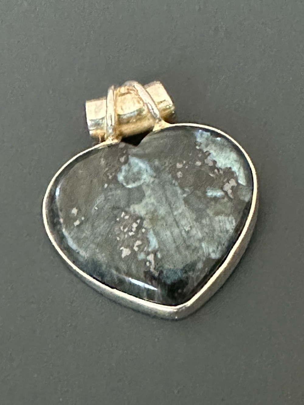Larvikite Crystal and Sterling Silver Heart Pendant